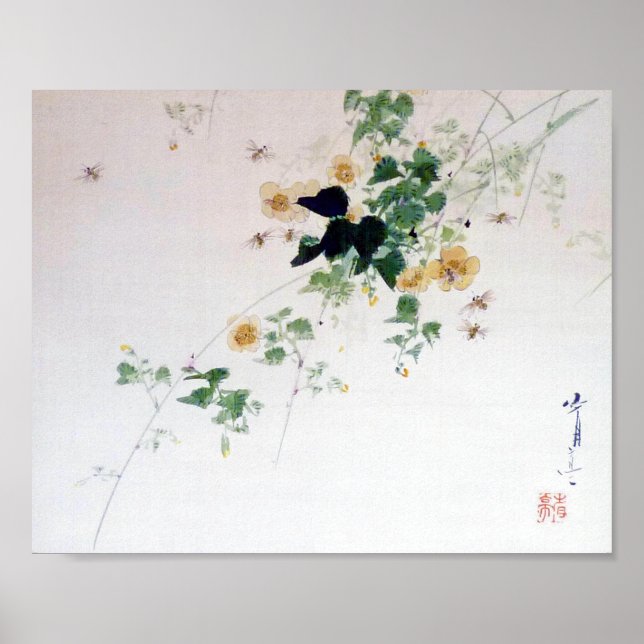 Poster Kerria Japonica Blossom et Bee, Watanabe Seitei (Devant)