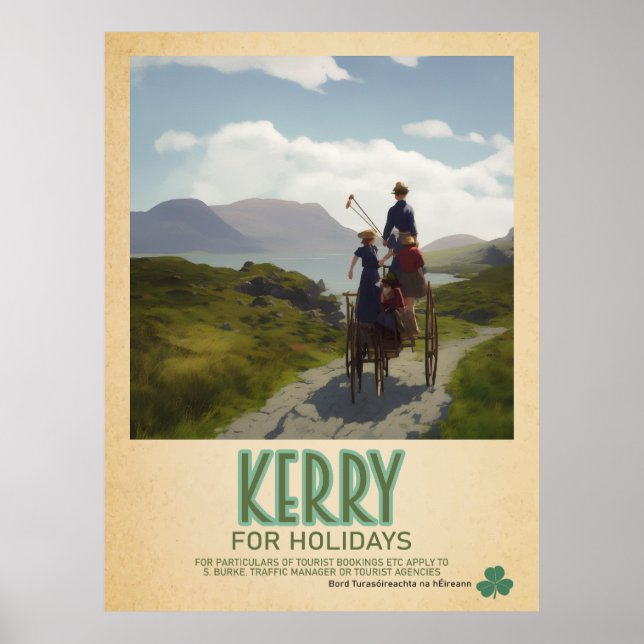 Poster Kerry Ireland, Retro Irish Travel Advert (Devant)