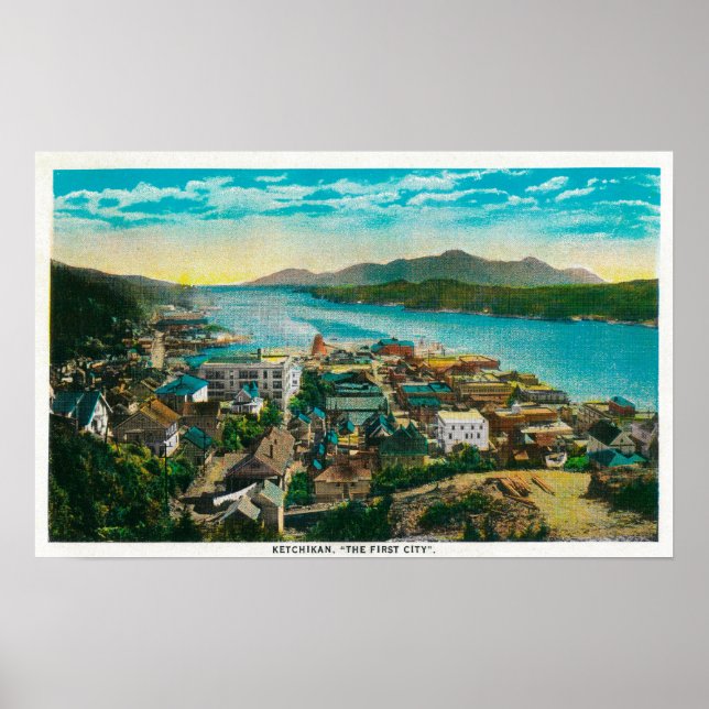Poster Ketchikan, Alaska Town View - La première ville (Devant)