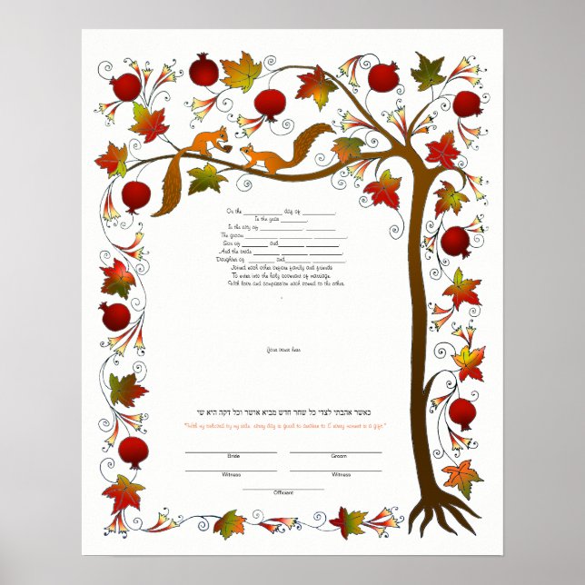 Poster Ketubah avec arbre de vie à l'automne 170926 (Devant)