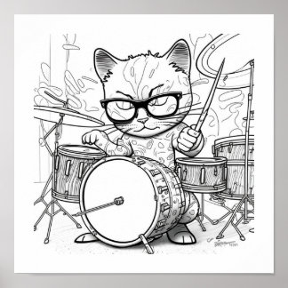 Poster Kewl Jazzy Chat avec lunettes de soleil jouer de l