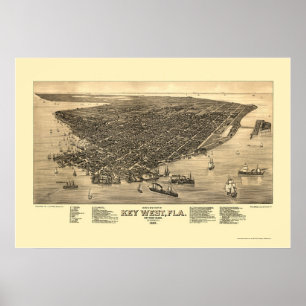 Poster Key West, carte panoramique de FL - 1884