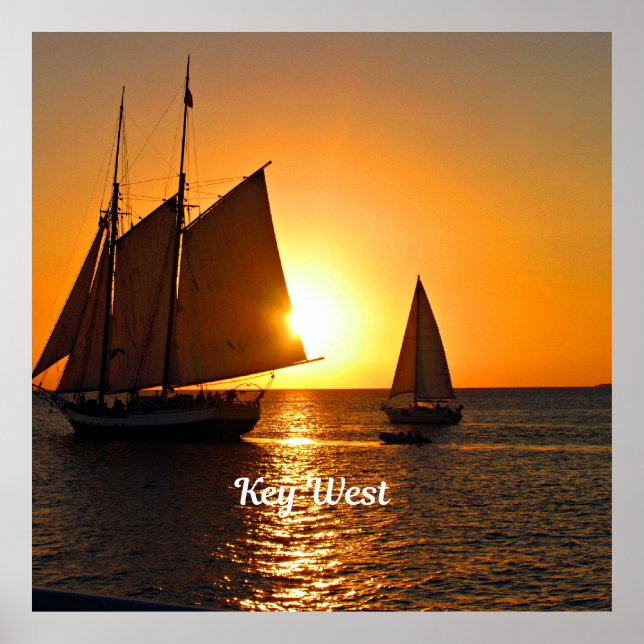 Poster Key West, coucher de soleil et voiliers, (Devant)
