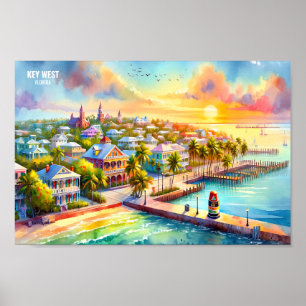 Poster Key West Florida USA Travel Places aquarelle