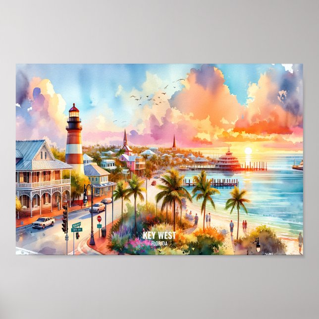 Poster Key West Florida USA Travel Places aquarelle (Devant)
