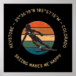 Poster Keystone, Colorado - Femme Skier, Texte Jaune