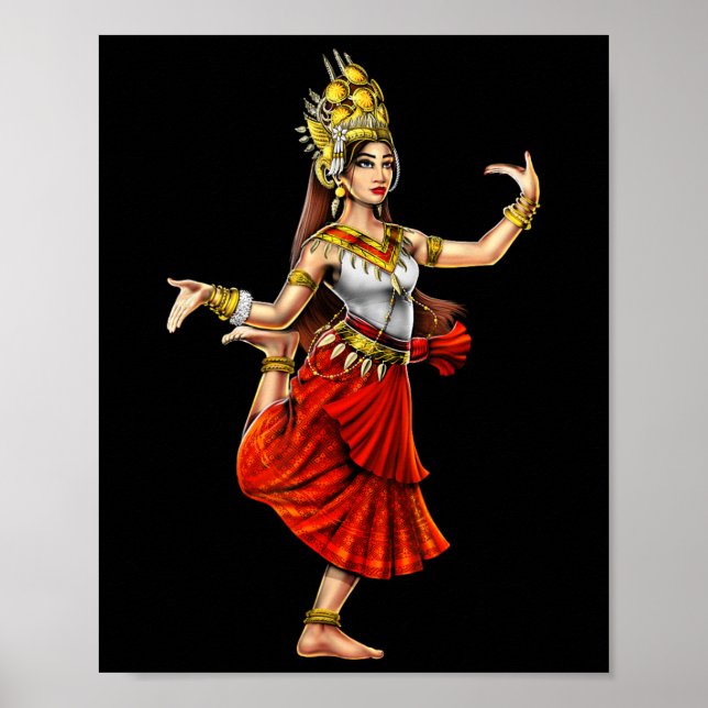 Poster Khmer cambodgien traditionnel Danseuse fille Apsar (Devant)