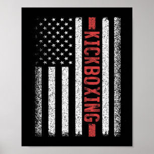 Poster Kickboxing Drapeau Américain 4 Juillet Kickboxeur