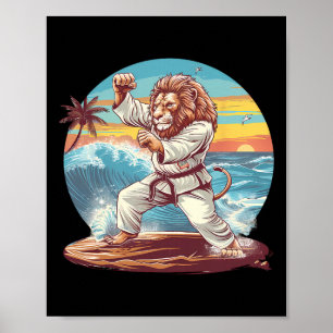 Poster Kickboxing Lion Plage Coucher de soleil Jiu-jitsu 