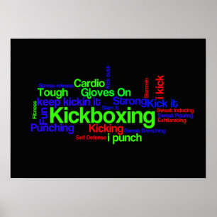 Poster Kickboxing Word Cloud brillant sur noir
