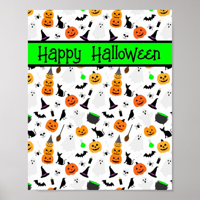 Poster Kid Halloween Ghost Citrouille Black Chat Personna (Devant)