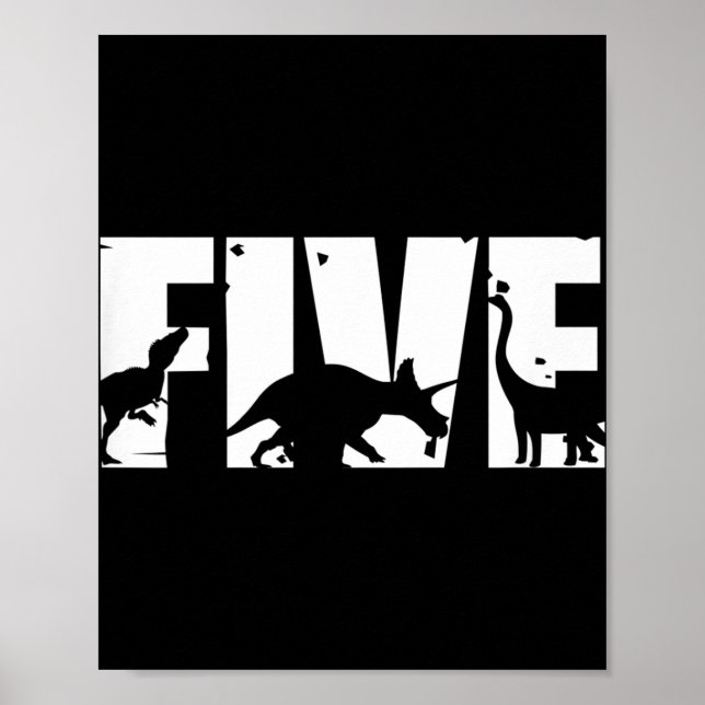 Poster Kids 5 Years Old Birthday Boy Dinosaur T Rex Gift, (Devant)