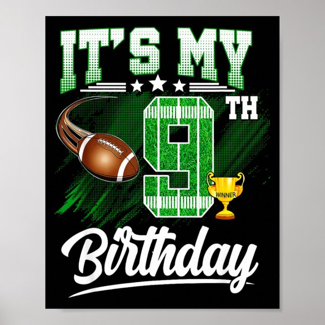 Poster Kids 9 Year Old Its My 9th Birthday Football Theme (Devant)