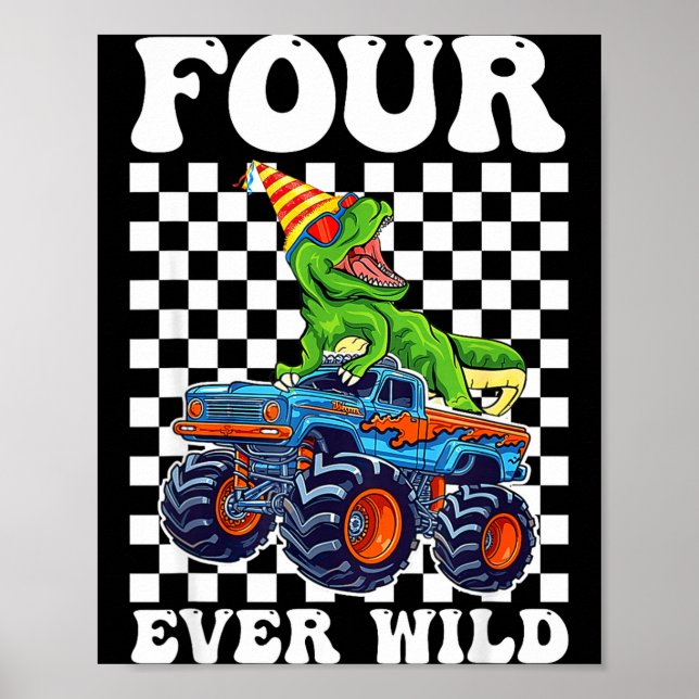 Poster Kids Four Ever Wild Dinosaur Monster Truck 4th Bir (Devant)