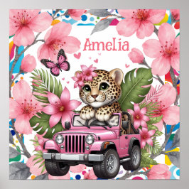 Poster Kids Name & Floral Baby Jungle Animals Nursery 