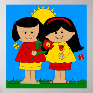 Poster Kid's Zwei beste Freundinnen Mädchen Blau