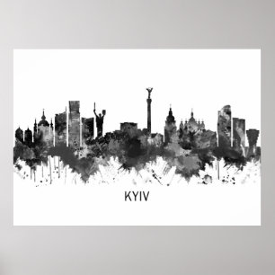 Poster Kiev Ukraine Skyline BW