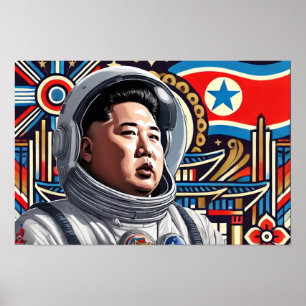 Poster Kim Jong Un en astronaute - Art nord-coréen