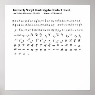 Poster Kimberly Script Police Glyphes Contact Sheet