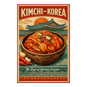 Poster Kimchi coréen traditionnel dans un style vintage a