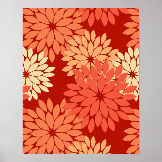 Poster Kimono Floral Moderne Impression, Mandarin Orange (Devant)