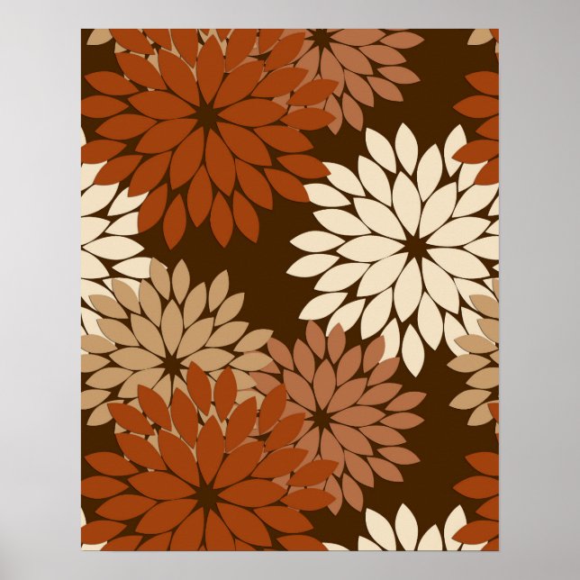 Poster Kimono floral moderne imprimé, Brown foncé et bron (Devant)