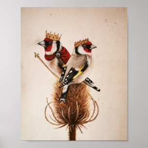 Poster King et Queen Goldfinches - imaginaire bird art