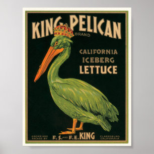 Poster King Pelican Lettuce Étiquette Vintage Crate