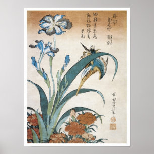 Poster Kingfisher avec Irises, Hokusai, 1834