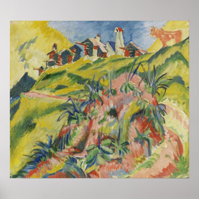 Poster Kirchner - Bergdorf Avec Vache Rose 1919 (Devant)