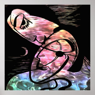 Poster Kiss By Moonlight et Ocean Abstrait Art