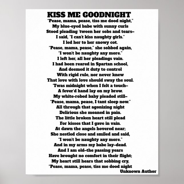 Poster KISS ME BONNE NUIT poème (Devant)
