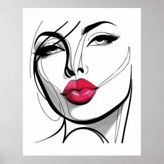 Poster Kiss my Lips Girl - Line Art