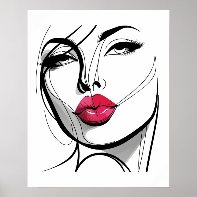Poster Kiss my Lips Girl - Line Art (Devant)