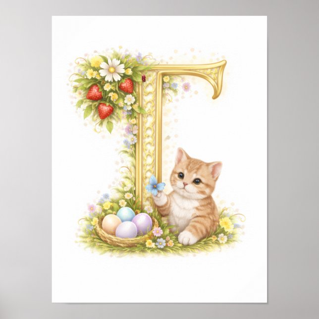 Poster Kit pour bébé lettre T Nursery Chatons initiale do (Devant)
