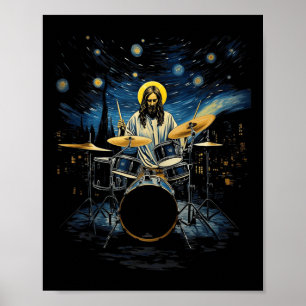 Poster Kit tambour Percussionniste Drummer Van Gogh Jesus