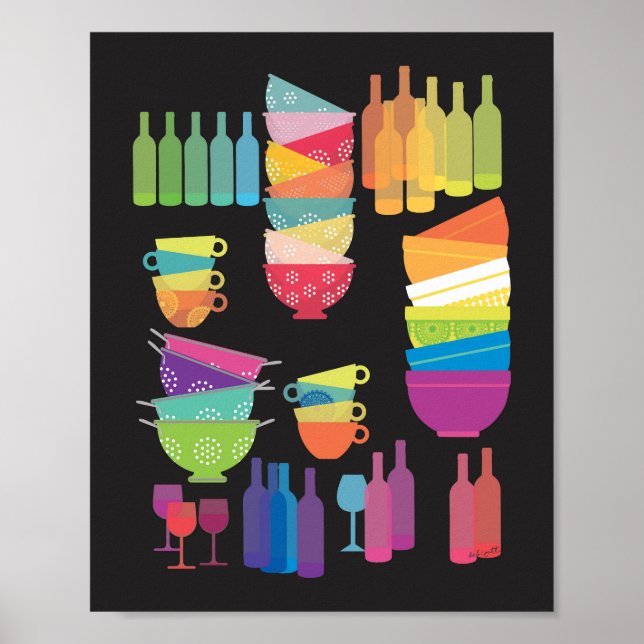 Poster Kitchen Wall Art 'Glowing Dishes' Print (Devant)