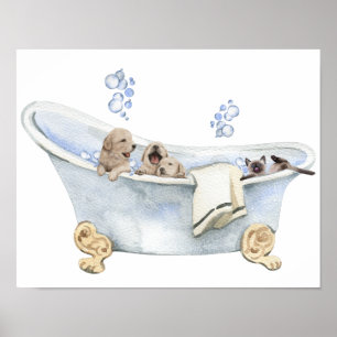 Poster Kitchiens chiots bain moussant baignoire salle de