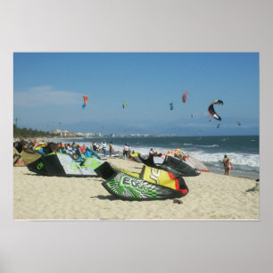 Poster Kiteboarding sur la plage Mexique de Bucerias