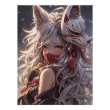 Kitsune Fox Masque Samurai fille Japonaise