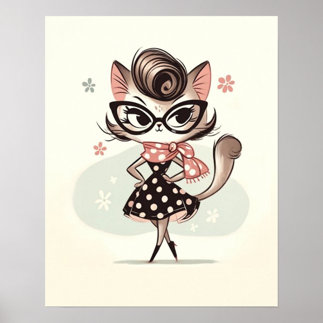 Poster Kitt Féminin Vintage Rétro Avec Lunettes Oeil De C (Devant)