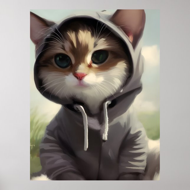 Poster Kitten dans un Sweat - shirt à capuche (Devant)