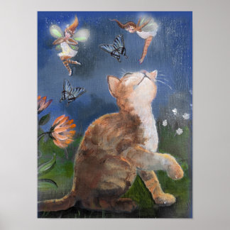 Poster Kitten, fées et papillons