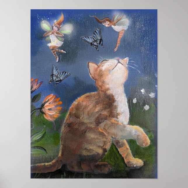 Poster Kitten, fées et papillons (Devant)