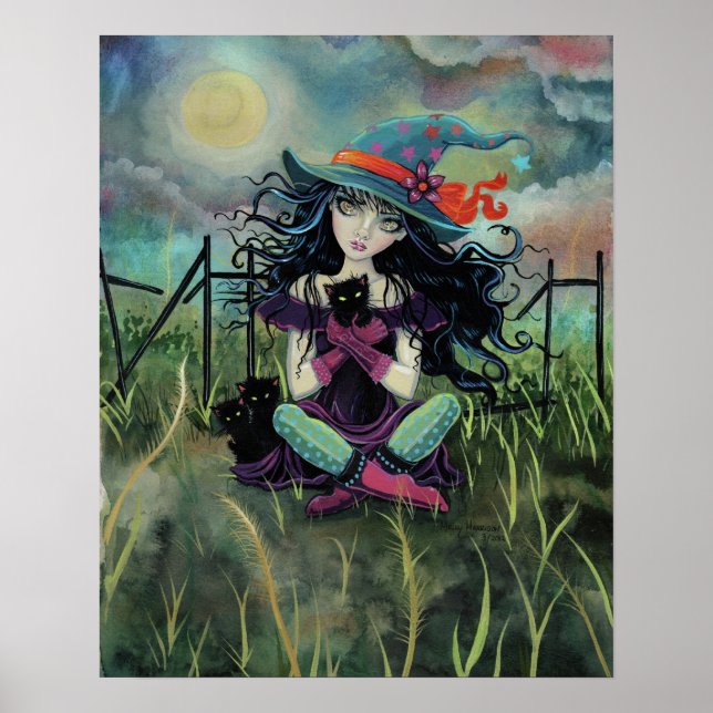 Poster Kitten Witch Art Imaginaire Par Molly Harrison (Devant)