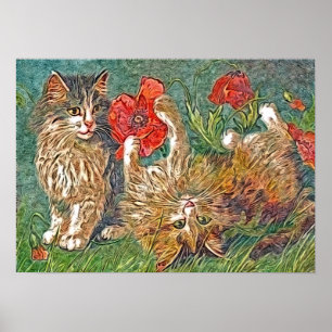 Poster Kitties et Poppies