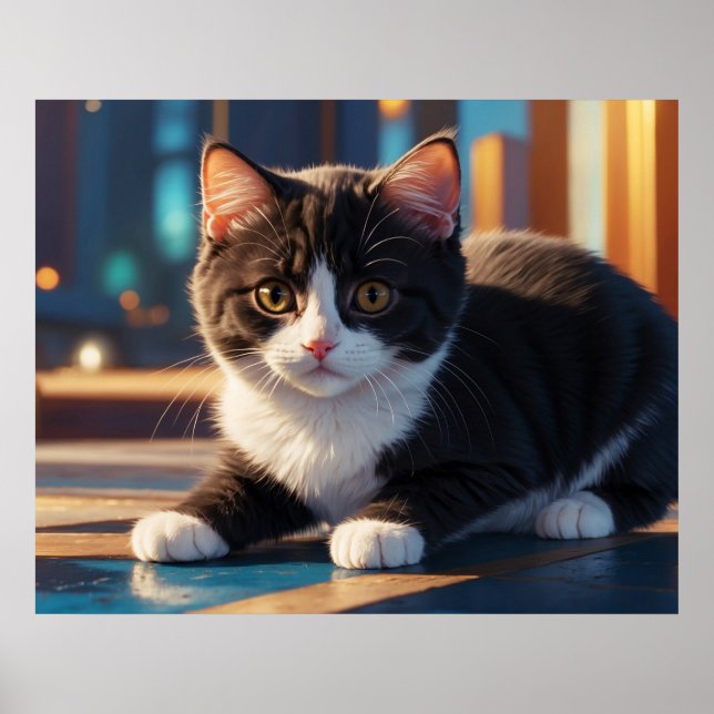 Poster *~* Kitty 5:4 Feline Kitten Chat Noir Tuxedo (Devant)