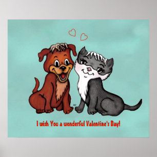 Poster Kitty and Puppy, Joyeuse Saint Valentin !