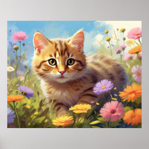 Poster *~*  Kitty Cat 5:4  Kitten Field Fleurs sauvages A