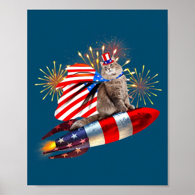Poster Kitty Chat 4 juillet Roquette Avec Fireworks USA (Devant)